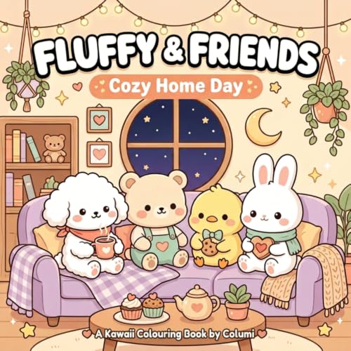 Fluffy and Friends Cozy Home Day kawaii colouring book cover